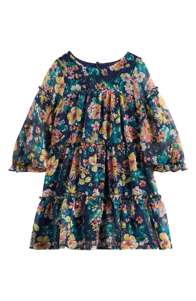 Ava & Yelly Kids' Floral Mesh Dress, Main, color, Teal