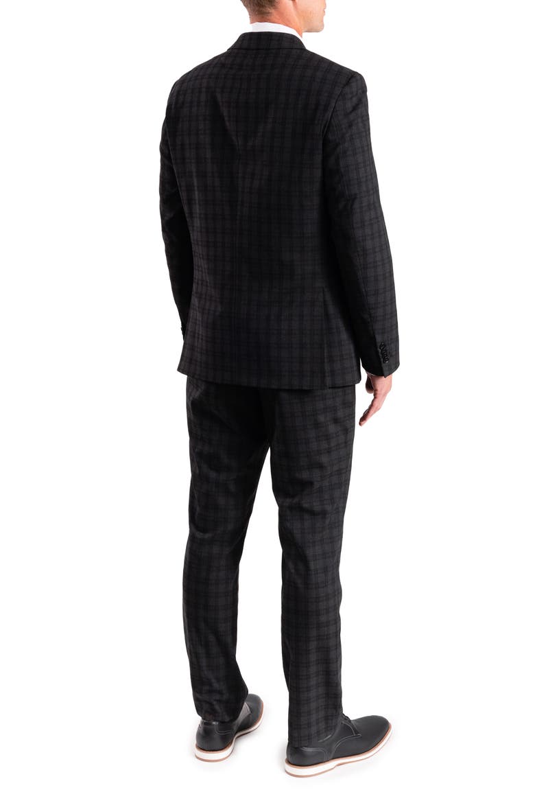 Charcoal Plaid Trim Fit Suit, Alternate, color, GREY
