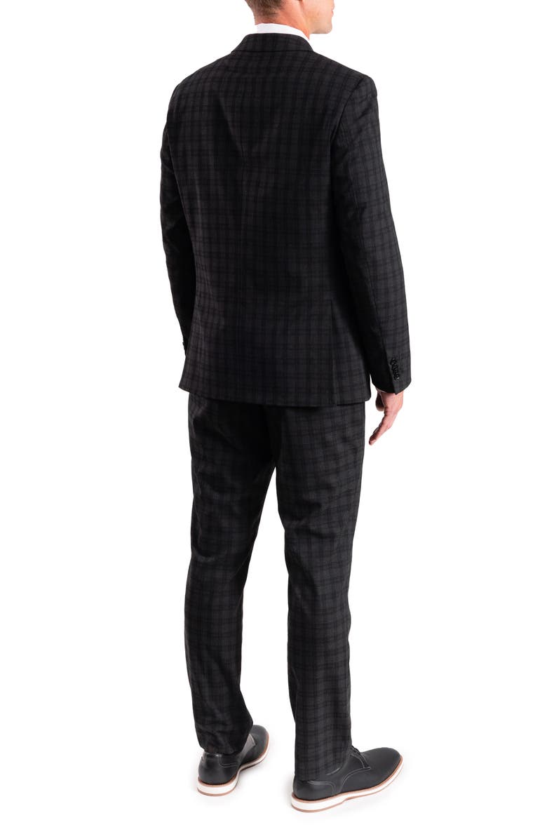 SAVILE ROW CO Charcoal Plaid Trim Fit Suit, Alternate, color, Grey