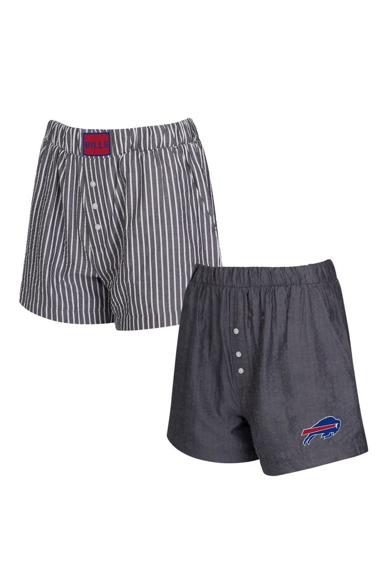 Women's Concepts Sport  Charcoal Buffalo Bills Two-Pack Stripes and Solids Boxer Shorts Set, Main, color, Charcoal