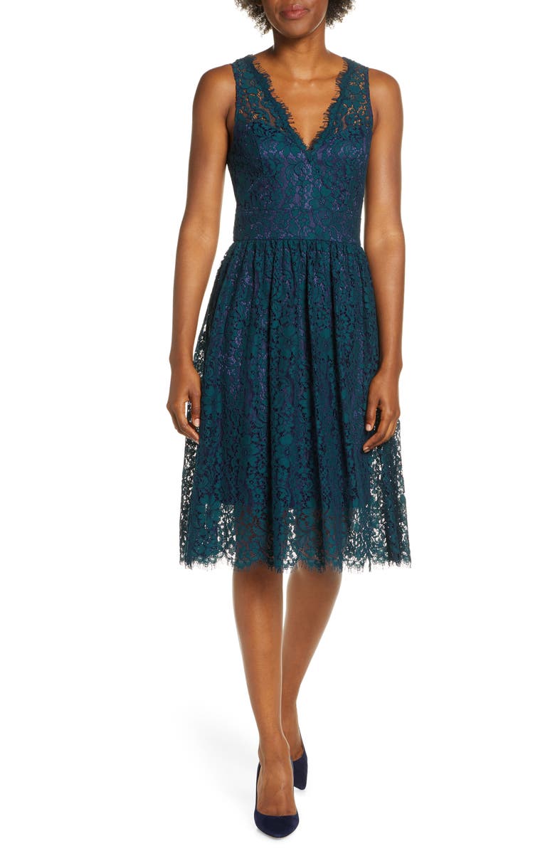Eliza J Lace Fit & Flare Dress, Main, color, 