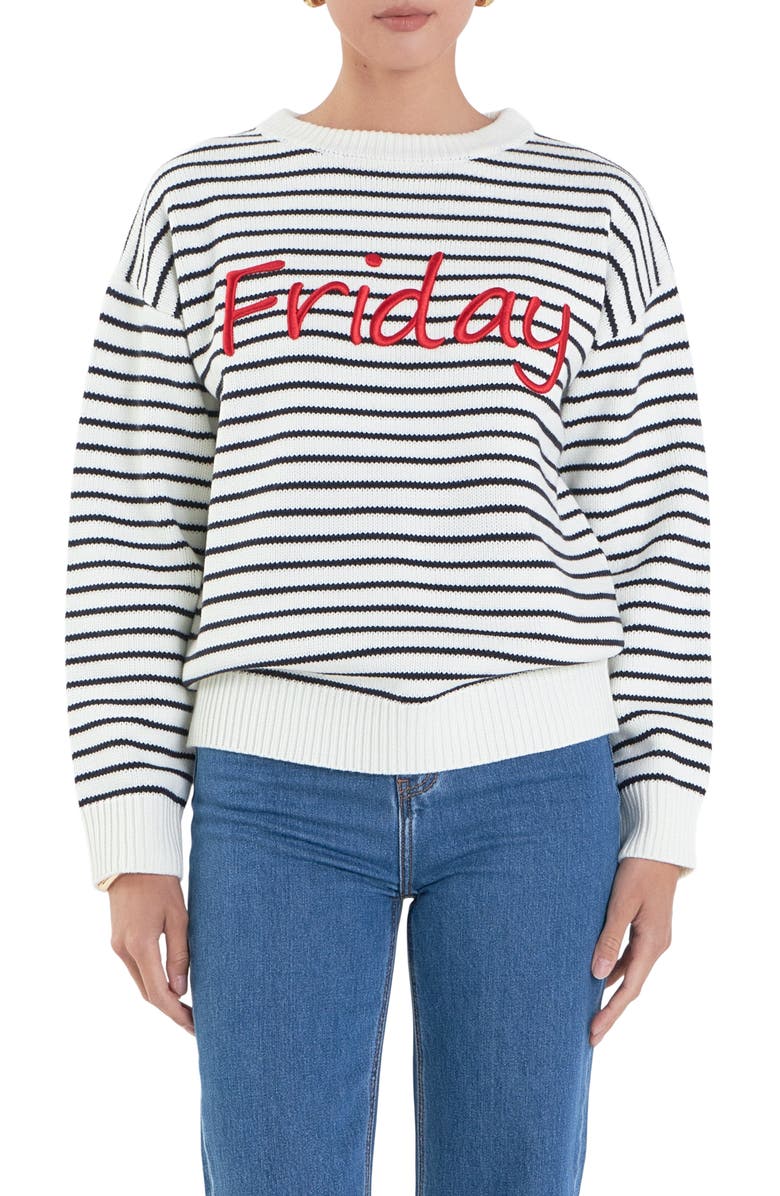English Factory Friday Stripe Sweater, Main, color, Ivory/ Black