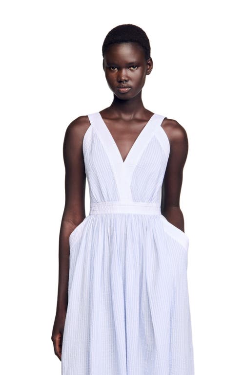 Sandro Seersucker Stripe Maxi Dress In White