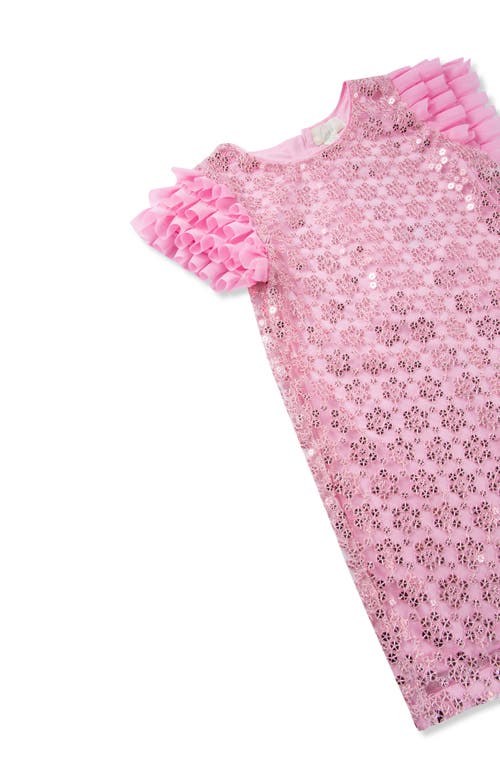 Peek Aren't You Curious Kids' Sequin Ruffle Sleeve Shift Dress In Light Pink