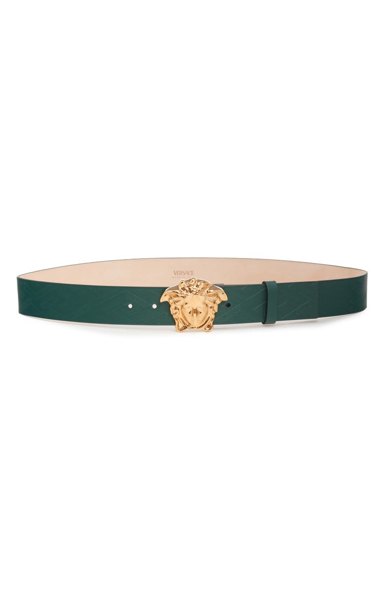 Versace La Medusa Greca Leather Belt, Main, color, 