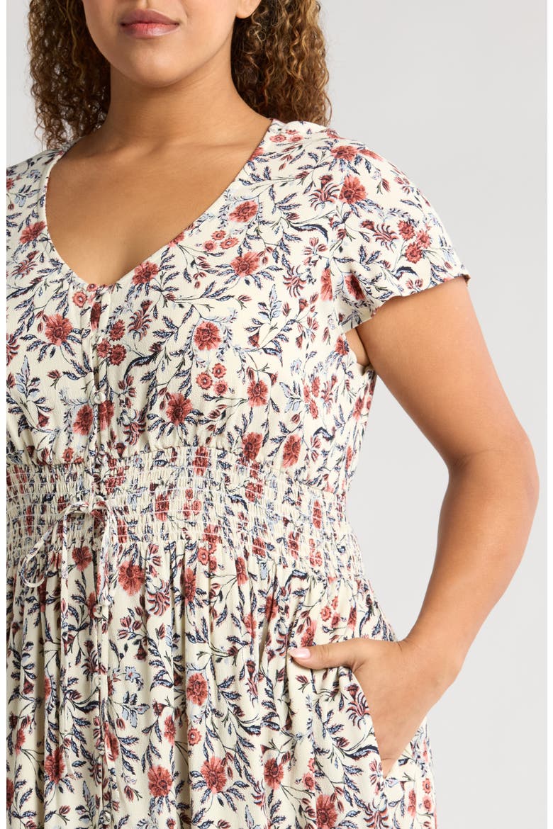 Smocked Waist Maxi Dress, Alternate, color, IVORY- PINK FLEURETTE