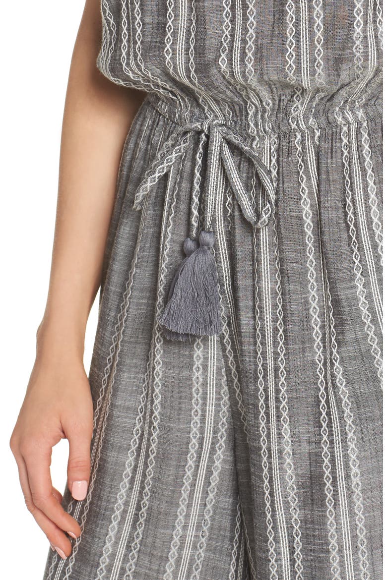 Strapless Cover-Up Culotte Jumpsuit, Alternate, color, GREY STRIPE