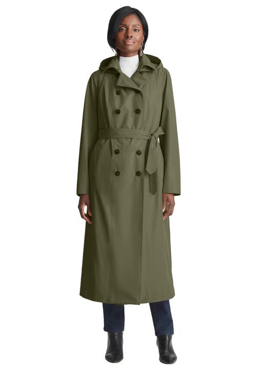 Jessica London Double Breasted Long Trench Raincoat In Green
