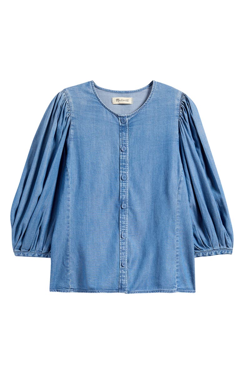 Madewell Puff Sleeve Denim Button-Up Top, Alternate, color, Kennebec Wash
