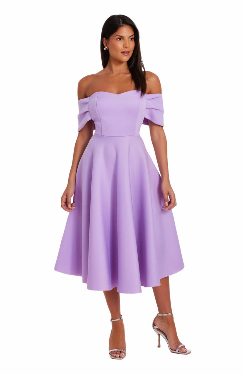 QUIZ Bonded Scuba Knit Bardot Skater Dress, Main, color, 