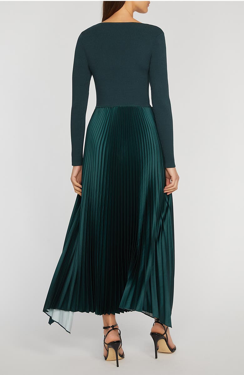 Elie Tahari Mave Pleated Long Sleeve Mixed Media Dress, Alternate, color,