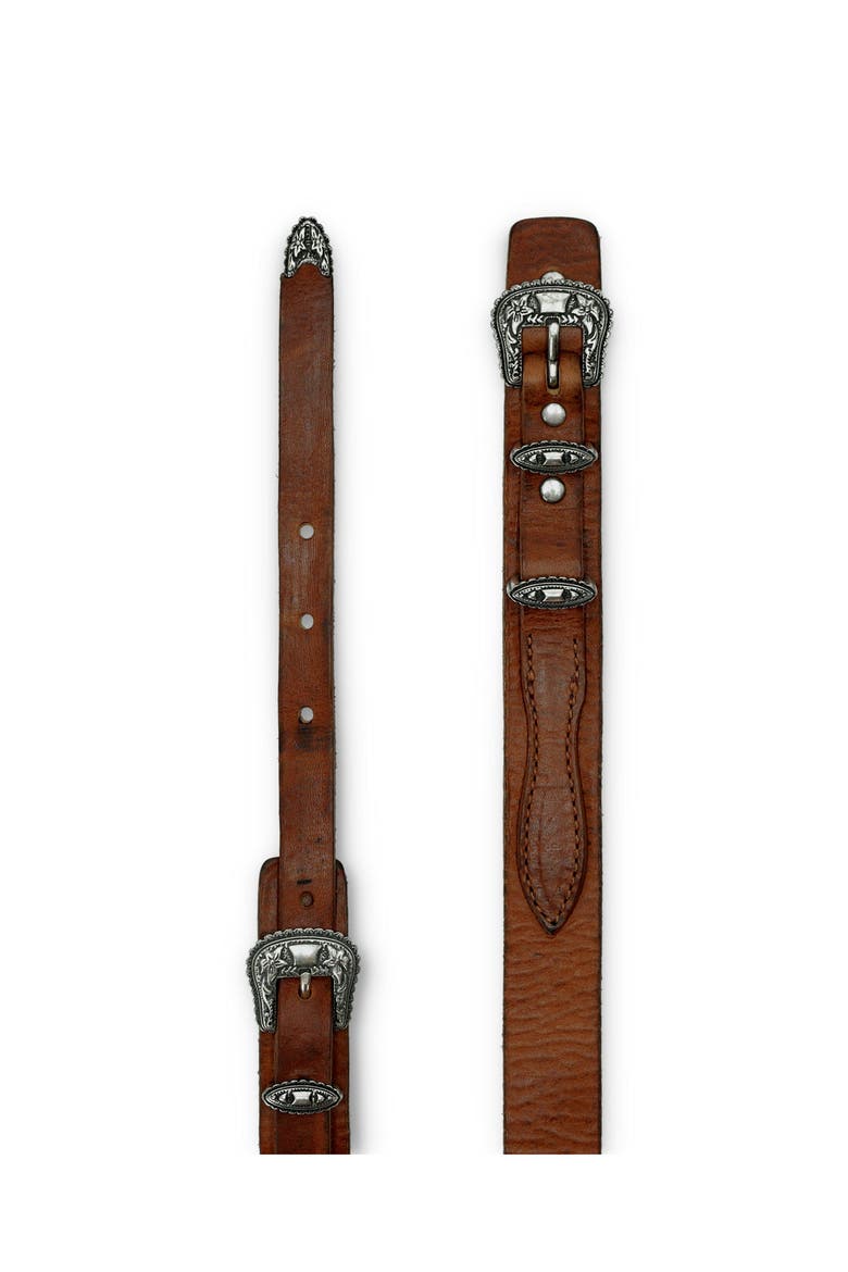 Tasia Leather Belt with Double Buckle, Alternate, color, Brown