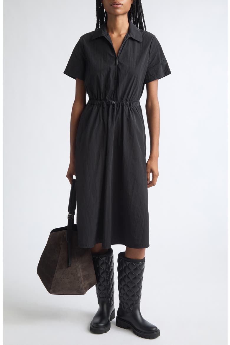 Half Zip Nylon Polo Dress, Alternate, color, BLACK