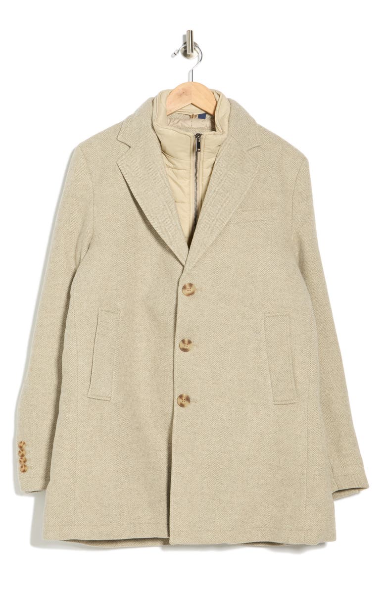 SOUL OF LONDON Wool Blend Dress Coat with Removable Bib, Main, color, Camel/ Chameau