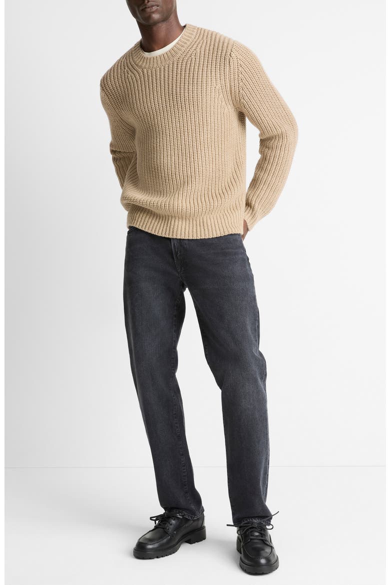 Shaker Stitch Merino Wool Crewneck Sweater, Alternate, color, RIVER SAND