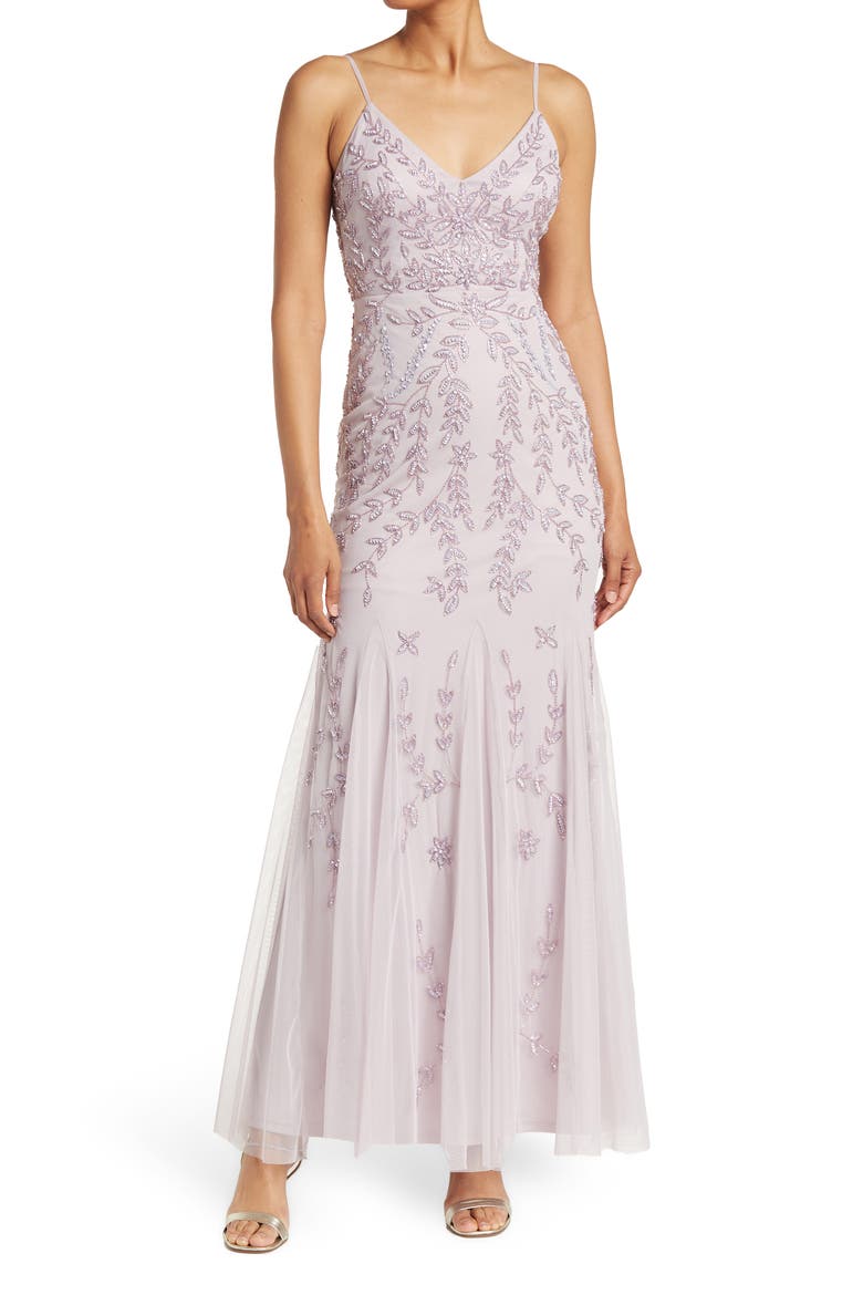 Beaded V-Neck Gown, Main, color, LAVENDER