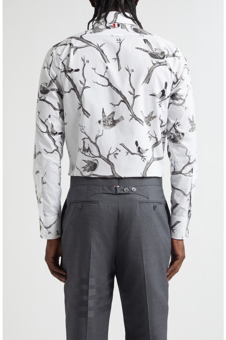 Bird Print Straight Fit Cotton Poplin Button-Down Shirt, Alternate, color, WHITE