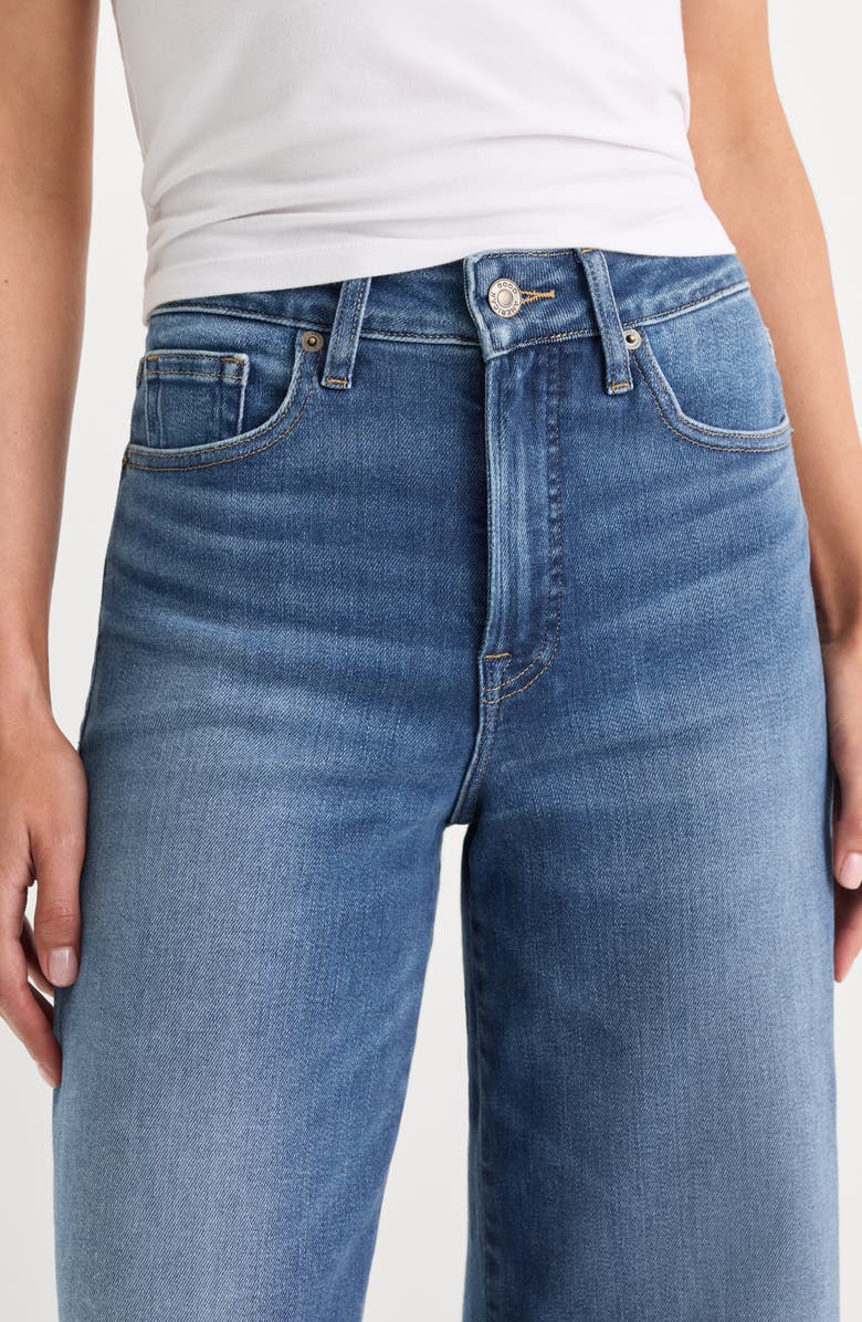Good American Soft-Tech Good Waist Frayed High Waist Wide Leg Palazzo Jeans, Alternate, color, Indigo1233