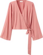 MANGO TEEN Long Sleeve Wrap Front Top