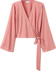 MANGO TEEN Long Sleeve Wrap Front Top