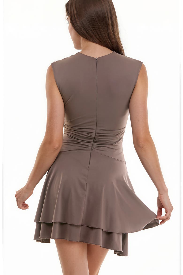 Ruched Tiered Minidress, Alternate, color, MOCHA