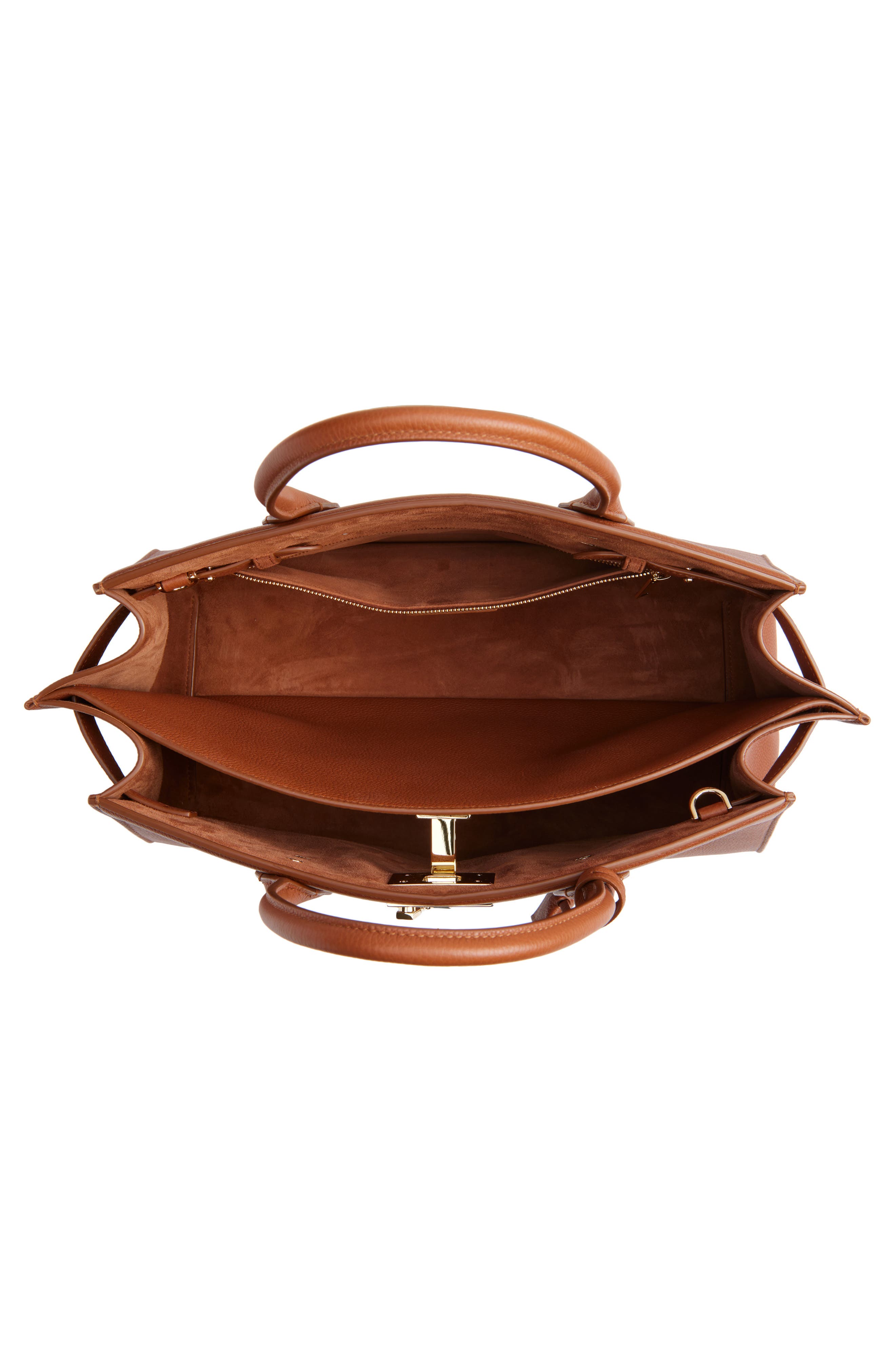 FERRAGAMO Medium The Studio Soft Leather Top Handle Bag, Alternate, color, New Cognac