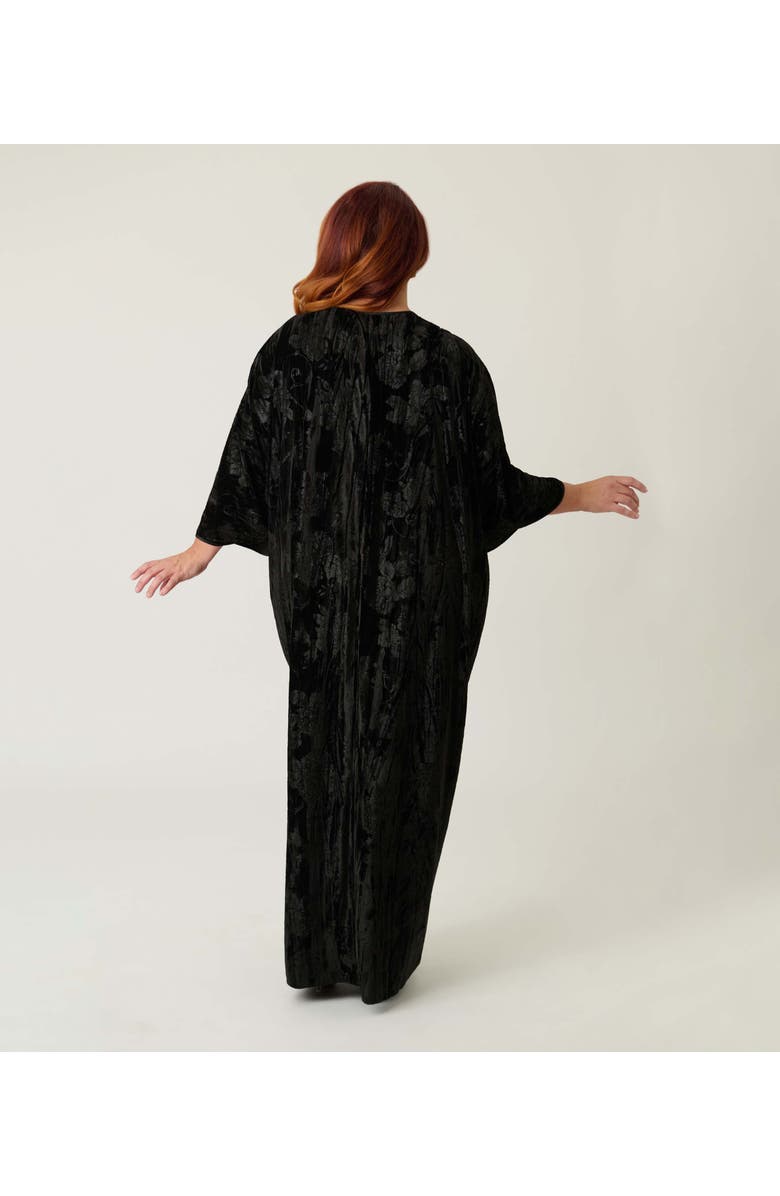 Unique Vintage 1920s Long Kimono, Alternate, color, Black Floral Embossed