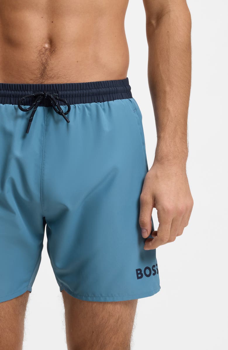 BOSS Starfish Solid Swim Trunks, Alternate, color, Turquoise/ Aqua