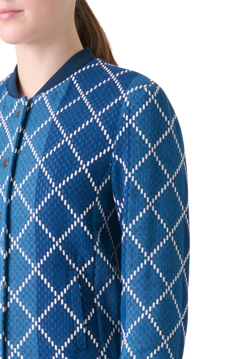 Akris punto Diamond Jacquard Crop Bomber Jacket, Alternate, color, Medium Denim-Cream