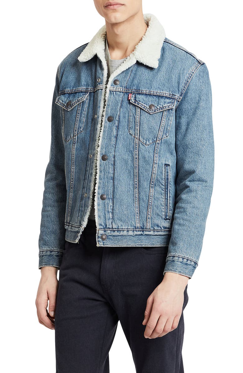 Levi's<sup>®</sup> Type III Faux Shearling Lined Denim Trucker Jacket, Main, color, 