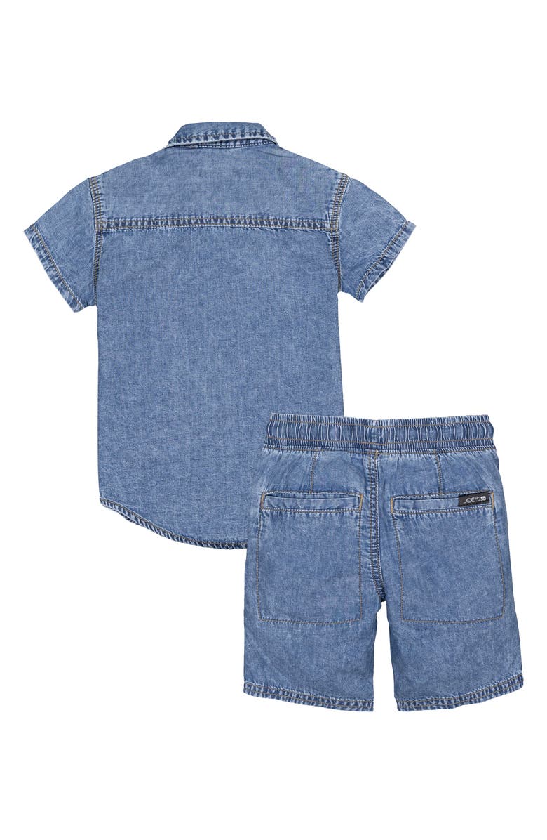 Joe's Jeans Kids' Chambray Short Sleeve Snap-Up Shirt & Shorts Set, Alternate, color, 