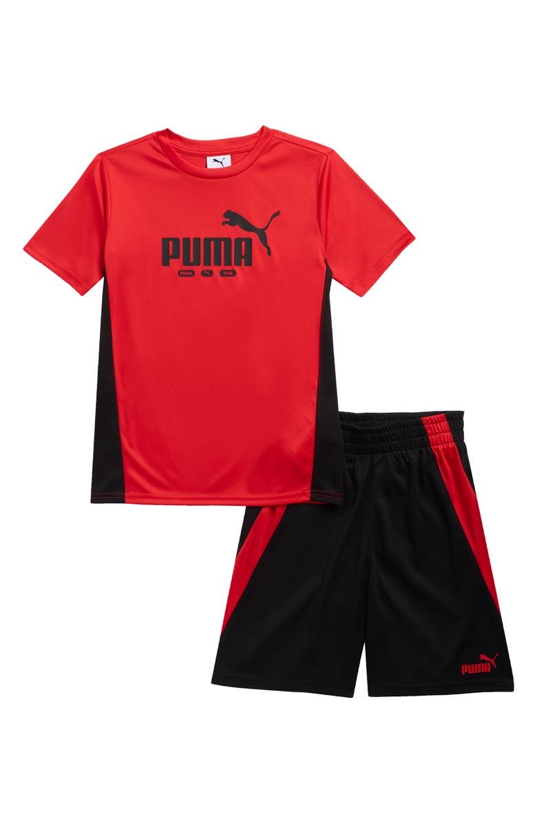PUMA Kids' Logo T-Shirt & Shorts Set, Main, color, Medium Red