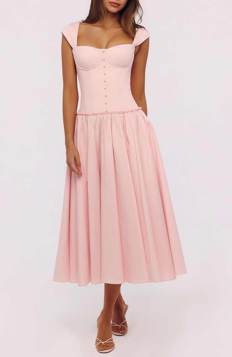 HOUSE OF CB Kaia Cap Sleeve Fit & Flare Midi Dress, Main, color, Pink
