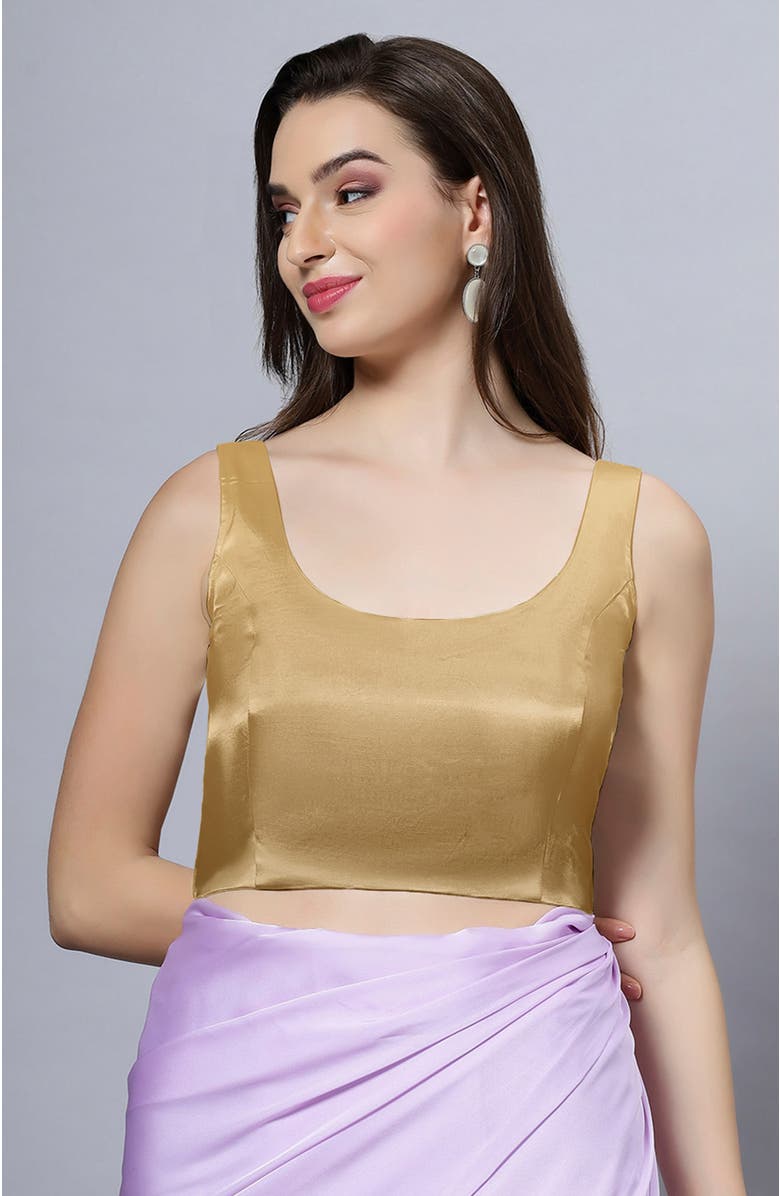 One Minute Saree<sup>®</sup> Reema Gold Satin Comfort Stretch Deep U Adjustable Tie Back Womens Saree Blouse, Main, color, 