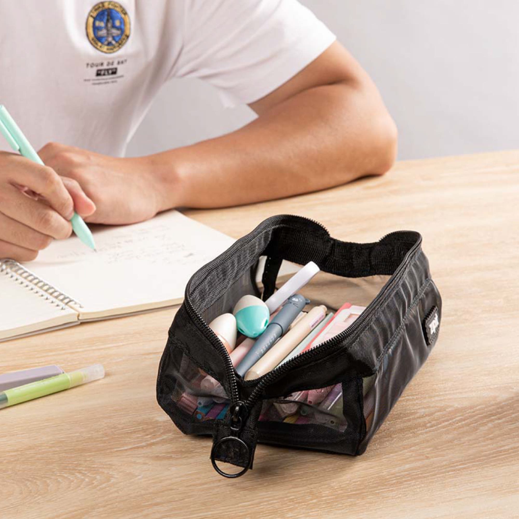 ZIPIT Lenny Pencil Case, Mesh Black, Large Storage Capacity Zipper Pouch, Alternate, color, Black