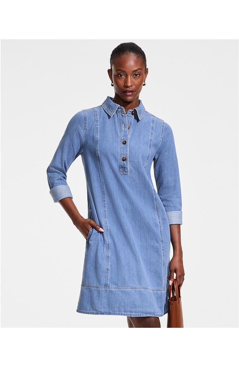 Lands' End Light Weight Denim Popover At the Knee Dress, Alternate, color, Spring Blue Wash