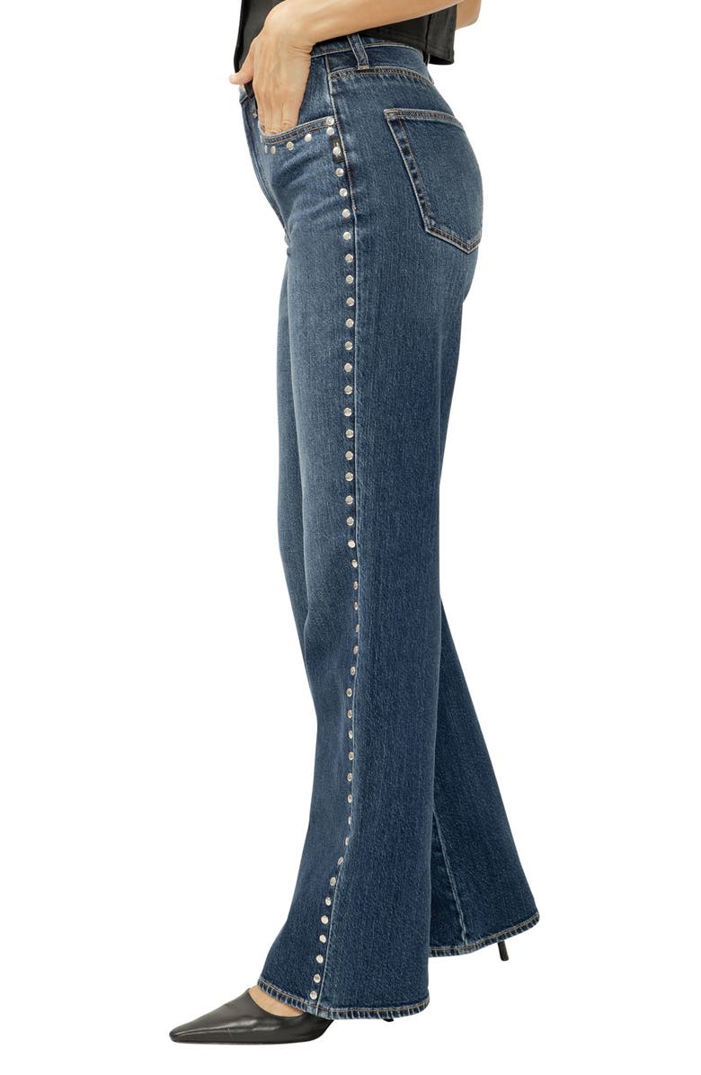 Silver Jeans Co. Highly Desirable Studded Ultra High Waist Wide Leg Trouser Jeans, Alternate, color, Pimlico