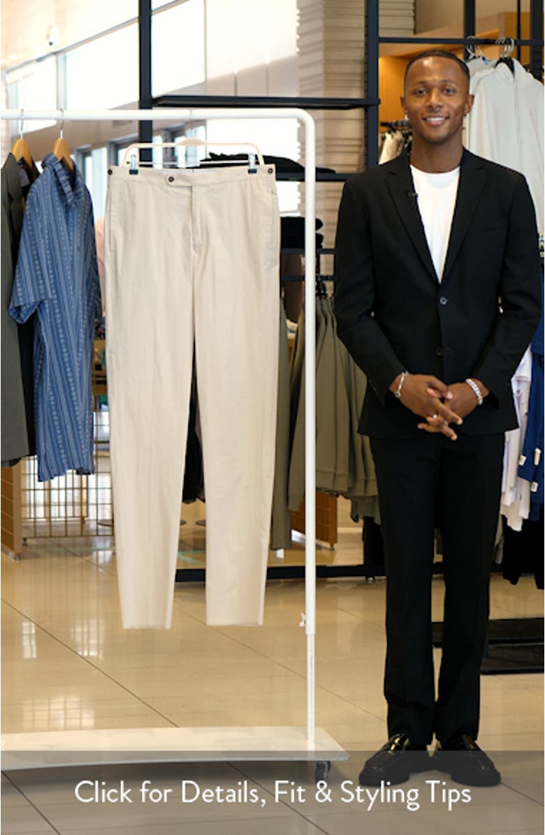 Slim Fit Flat Front Cotton Seersucker Pants, sales video thumbnail