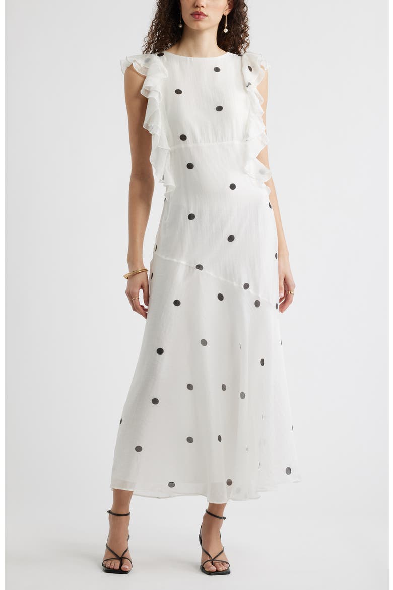 Flutter Sleeve Maxi Dress, Main, color, IVORY BLACK LISA DOT