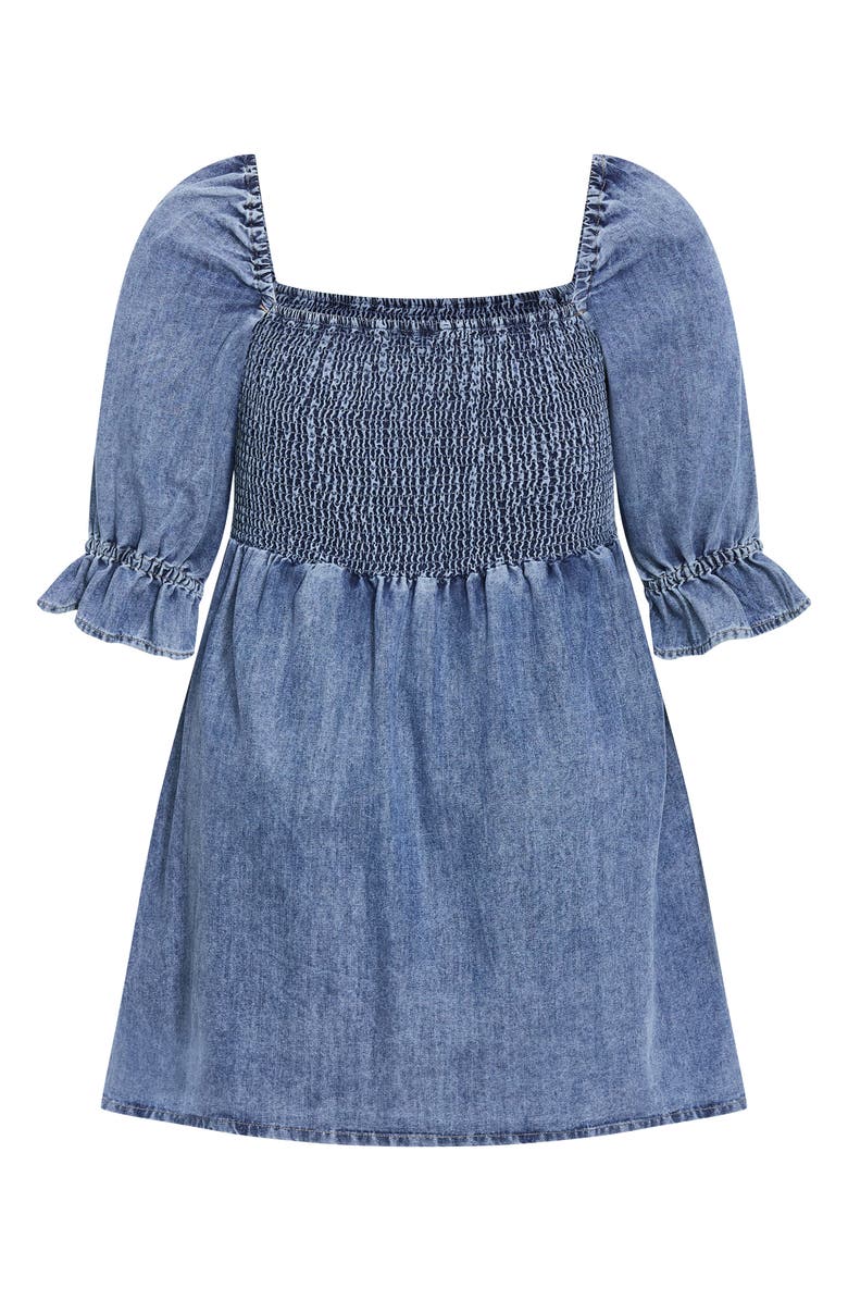 City Chic Kaitlyn Smocked Denim Minidress, Alternate, color, Light Wash