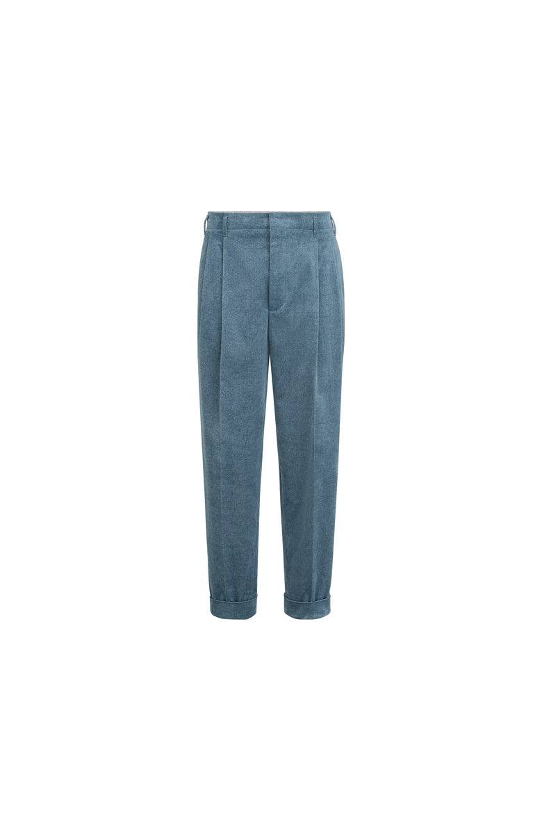 Brunello Cucinelli Denim-effect cotton velvet trousers with double pleats, Alternate, color, Cerulean