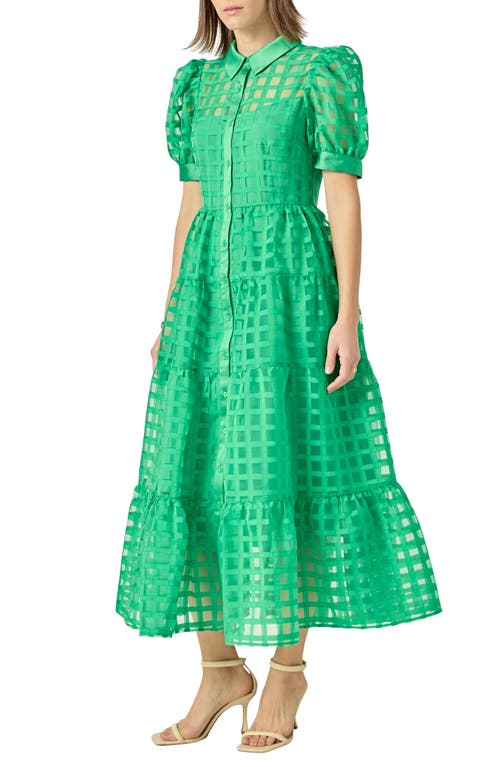 ENGLISH FACTORY ENGLISH FACTORY GRID PATTERN TIERED MIDI SHIRTDRESS