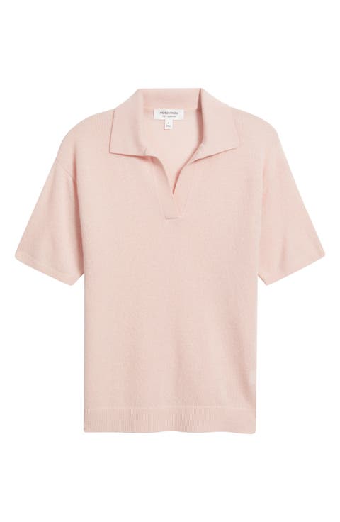 Cashmere Johnny Collar Short Sleeve Sweater