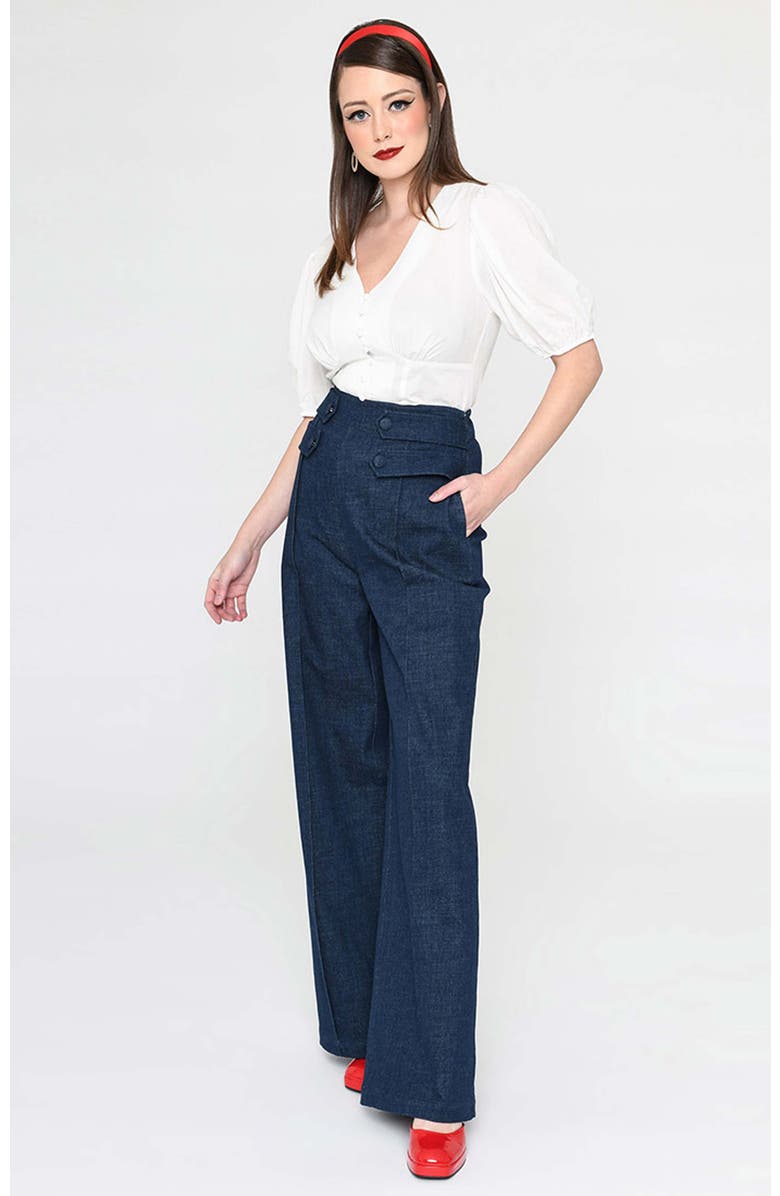 Unique Vintage High Waist Wide Leg Tab Pants, Main, color, Denim Blue