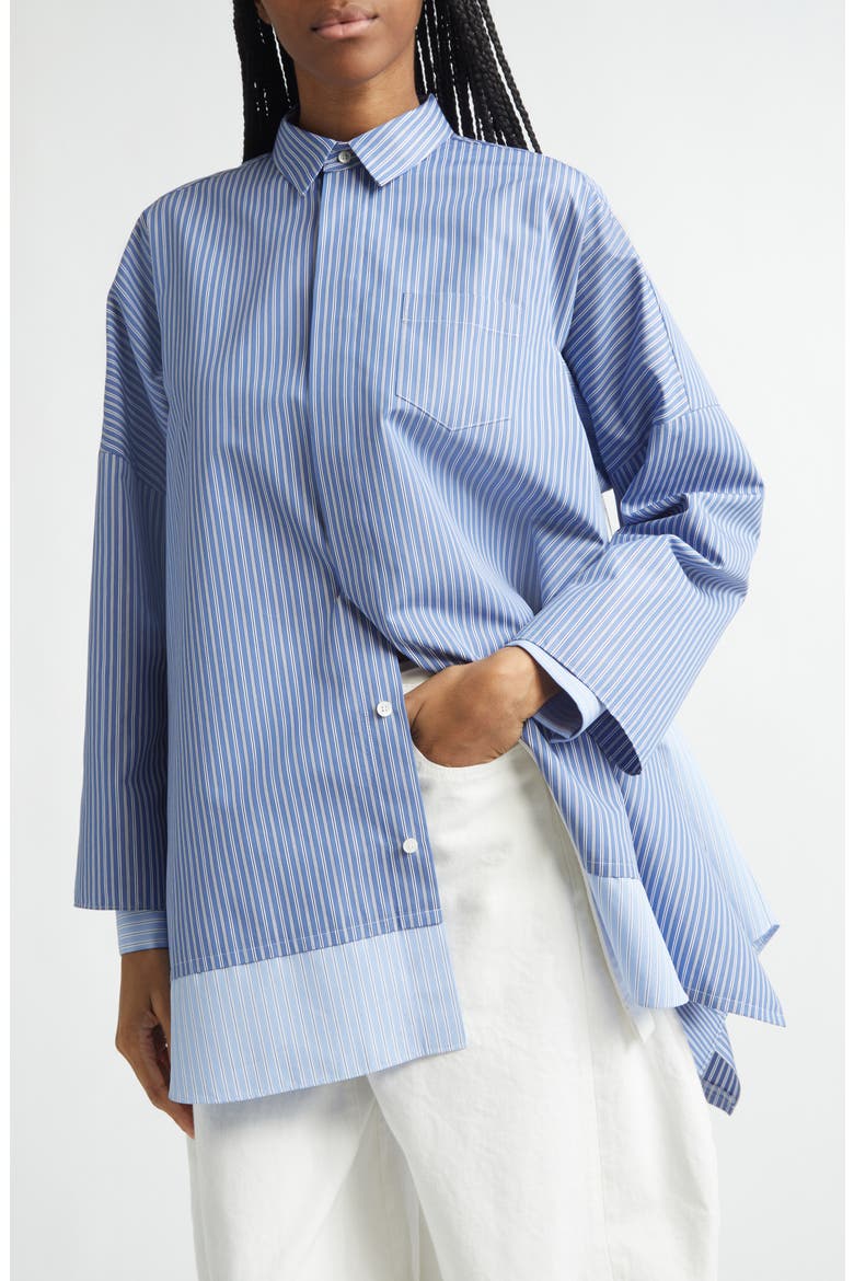 Mixed Stripe Oversize Poplin Button-Up Shirt, Alternate, color, BLUE STRIPE
