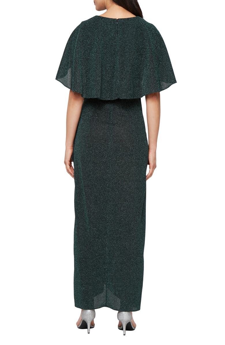 SL FASHIONS Metallic Capelet Cocktail Dress, Alternate, color, Pine