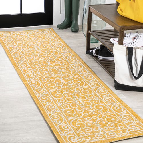 Jonathan Y Charleston Vintage Filigree Textured Weave Indoor/outdoor Area Rug In Yellow/cream