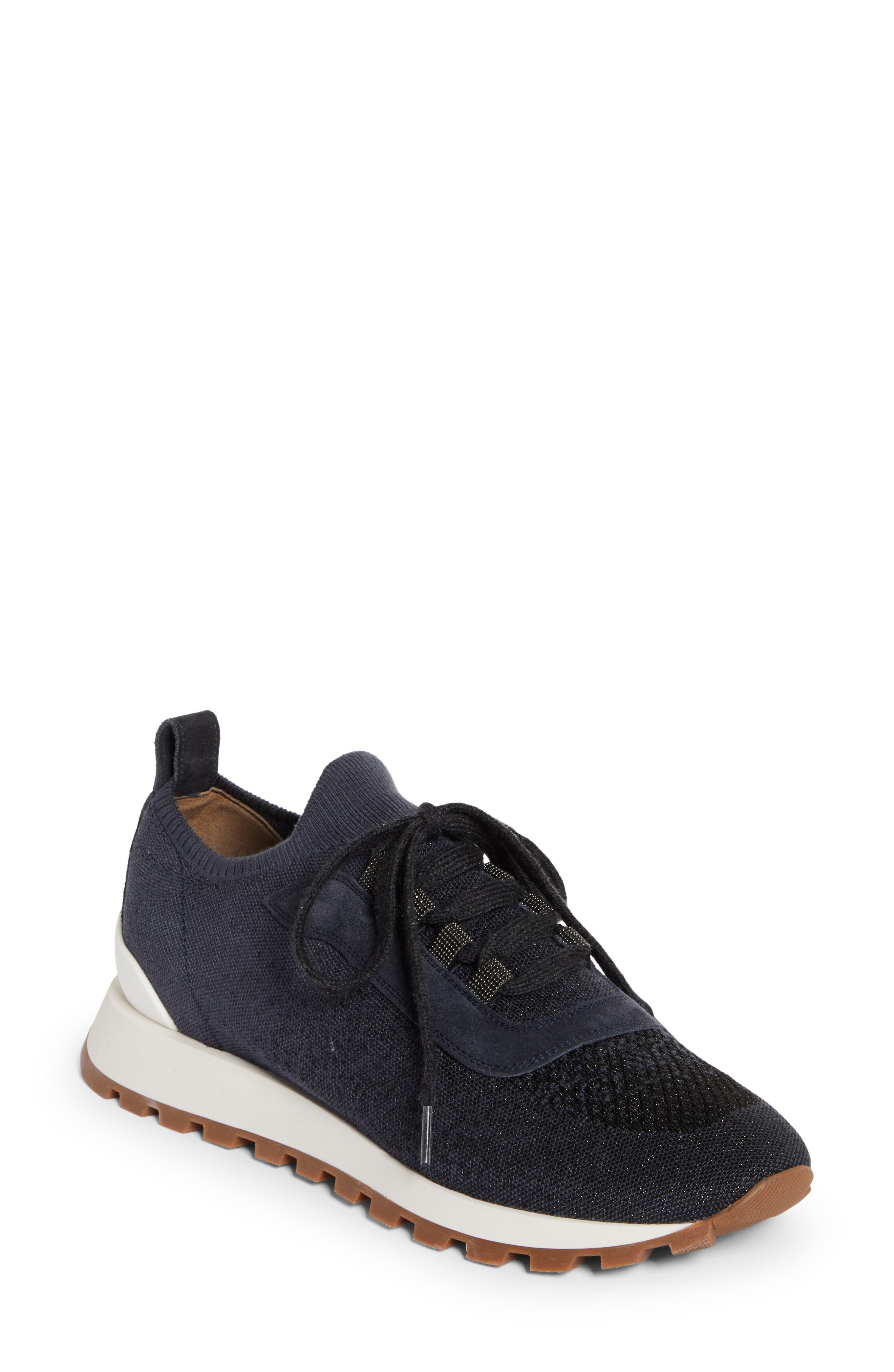 Brunello Cucinelli Monili Knit Lace-Up Sneaker, Main, color, 
