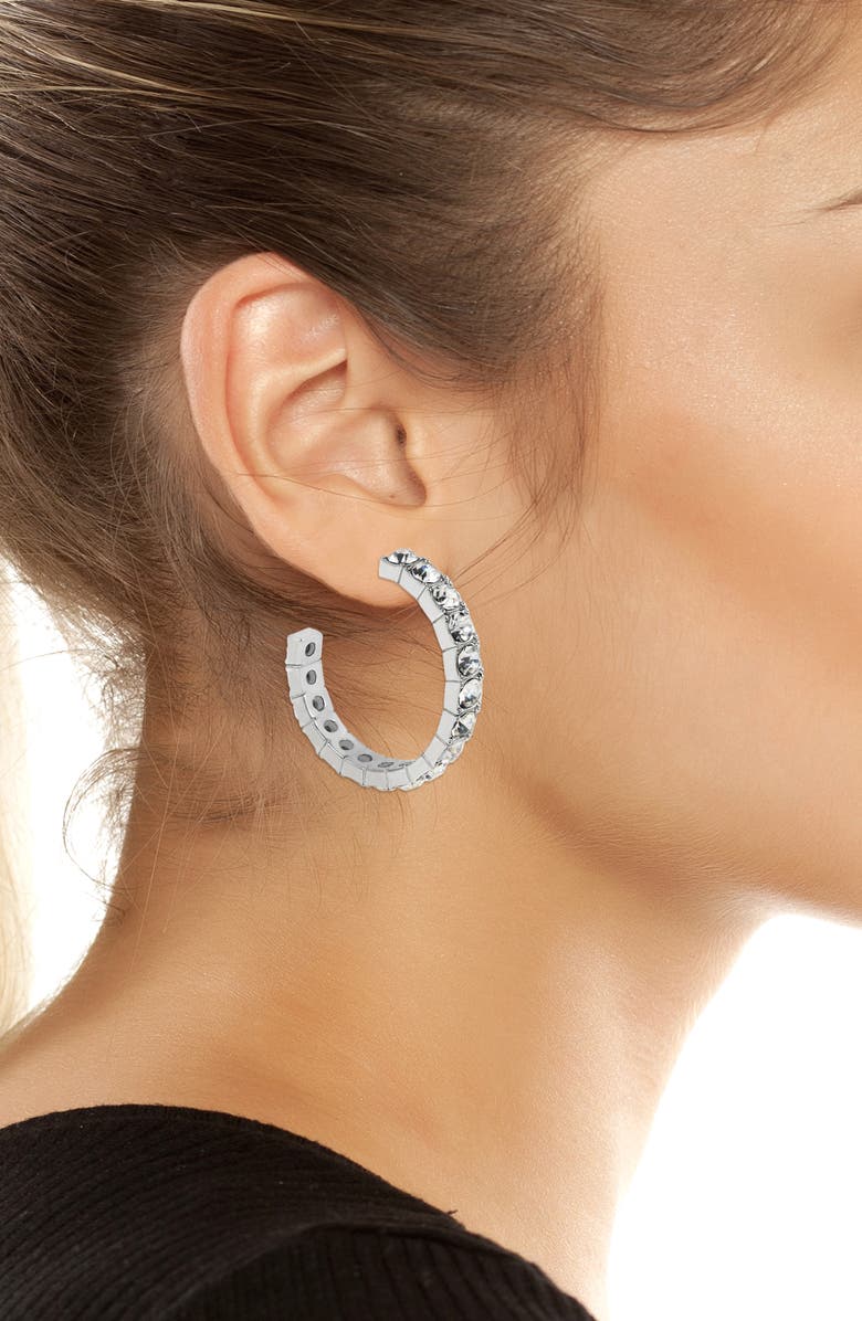 AllSaints Crystal Hoop Earrings, Alternate, color, Rhodium
