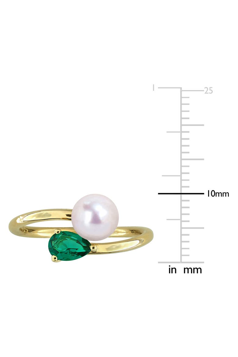 Cultured Pearl & Lab-Grown Emerald Crossover Ring, Alternate, color, GREEN